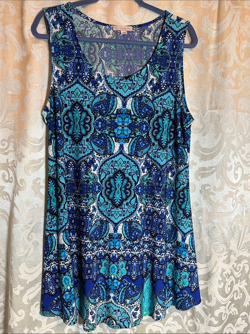 Sleeveless Midi Dress in Blue Paisley Print